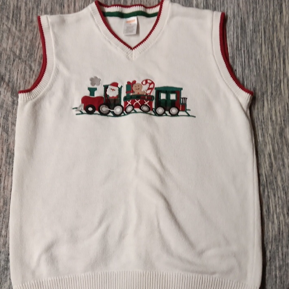 Gymboree Cream Vest with Red and Green Trim